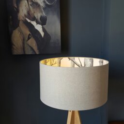 "Rackhams Cole & Son The Woods Wallpaper Lampshade in Oatmeal Linen - Table / Floor Lamp - 50cm Diameter x 30cm Height / (20"" x 12"")"