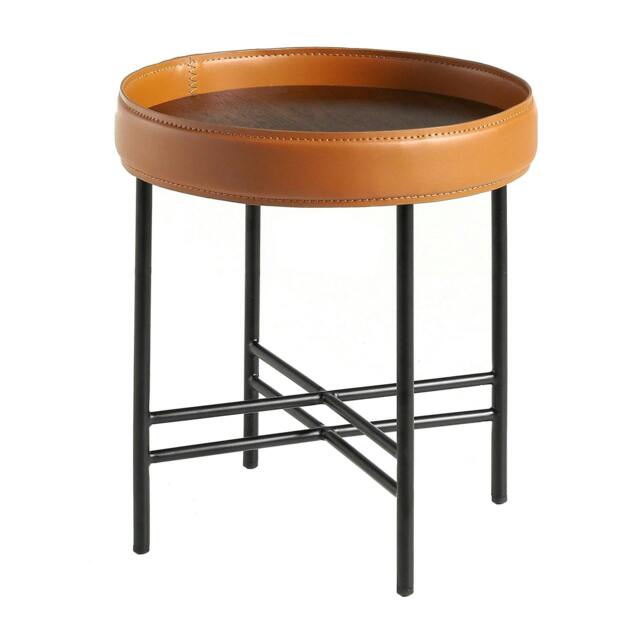 Rackhams Round Corner Table in Eco-leather, Walnut and Black Steel 2059 - image 1