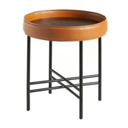 Rackhams Round Corner Table in Eco-leather, Walnut and Black Steel 2059