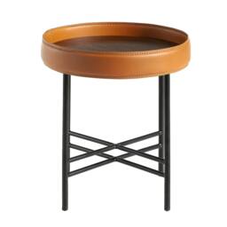 Rackhams Round Corner Table in Eco-leather, Walnut and Black Steel 2059 - thumbnail 2