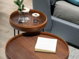 Rackhams Round Corner Table in Eco-leather, Walnut and Black Steel 2059 - thumbnail 5