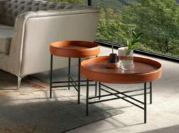 Rackhams Round Corner Table in Eco-leather, Walnut and Black Steel 2059 - thumbnail 6