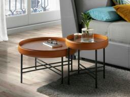 Rackhams Round Corner Table in Eco-leather, Walnut and Black Steel 2059 - thumbnail 3
