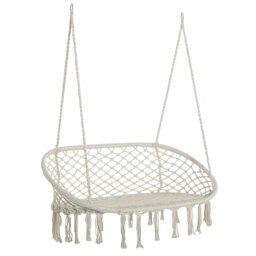 Rackhams Hanging Hammock Chair Macrame Seat for Patio Garden Yard Cream White - 130W x 75D x 35H cm - Hanging hammock chair - 1 - thumbnail 2