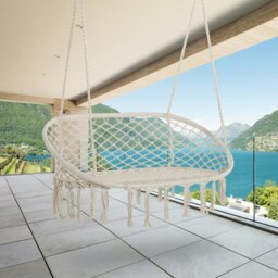 Rackhams Hanging Hammock Chair Macrame Seat for Patio Garden Yard Cream White - 130W x 75D x 35H cm - Hanging hammock chair - 1 - thumbnail 3