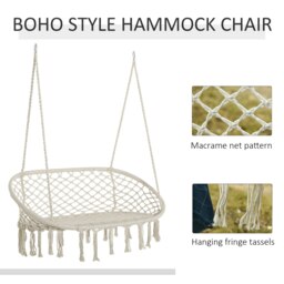 Rackhams Hanging Hammock Chair Macrame Seat for Patio Garden Yard Cream White - 130W x 75D x 35H cm - Hanging hammock chair - 1 - thumbnail 4