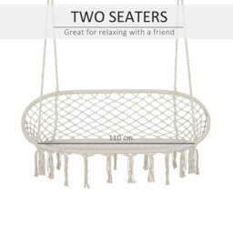 Rackhams Hanging Hammock Chair Macrame Seat for Patio Garden Yard Cream White - 130W x 75D x 35H cm - Hanging hammock chair - 1 - thumbnail 5