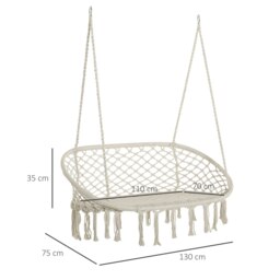 Rackhams Hanging Hammock Chair Macrame Seat for Patio Garden Yard Cream White - 130W x 75D x 35H cm - Hanging hammock chair - 1 - thumbnail 6