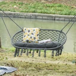 Rackhams Hanging Hammock Chair Macrame Seat for Patio Garden Yard Cream White - Dark Grey