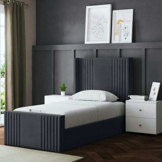 Rackhams Elara Divan Bed with Winged Panel Headboard - Grey (Steel) - Small Double / 4ft - image 1