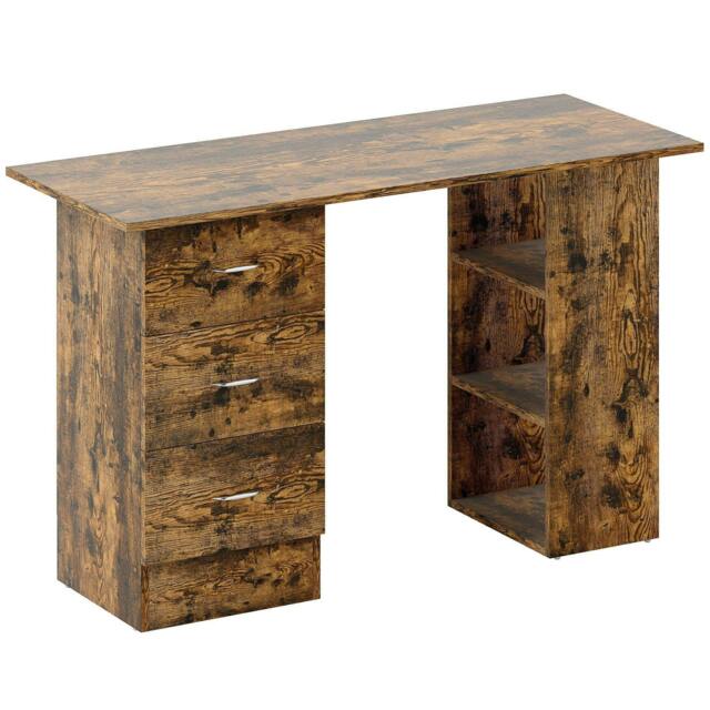 Rackhams Computer Desk, Home Office Desk, Writing Table, PC Workstation with 3 Storage Shelves and 3 Drawers for Working, Study, 120 x 49 x 72 cm, Rustic Brown