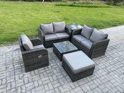 Rackhams 6 Piece Garden Furniture Sets 6 Seater Outdoor Patio Furniture Set Weaving Wicker Rattan Sofa Chair and Table with Big Footstool Side Table - thumbnail 1