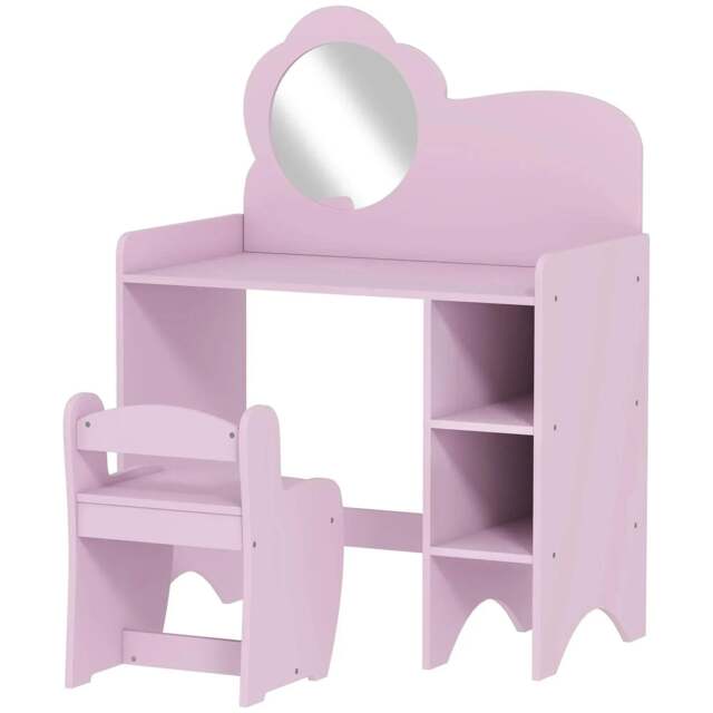 Rackhams Kids Dressing Table with Mirror, Stool, Kids Vanity Table with Shelves, for Ages 3-8 Years, Purple