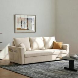 Rackhams Gertrude Sofa Bed Single Seater, Two Seater, Linen - 236cm (With two drawers) - Beige - thumbnail 1