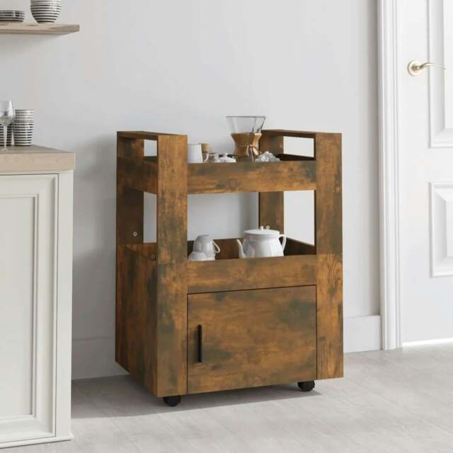 Rackhams Kitchen Trolley Smoked Oak 60x45x80 cm Engineered Wood