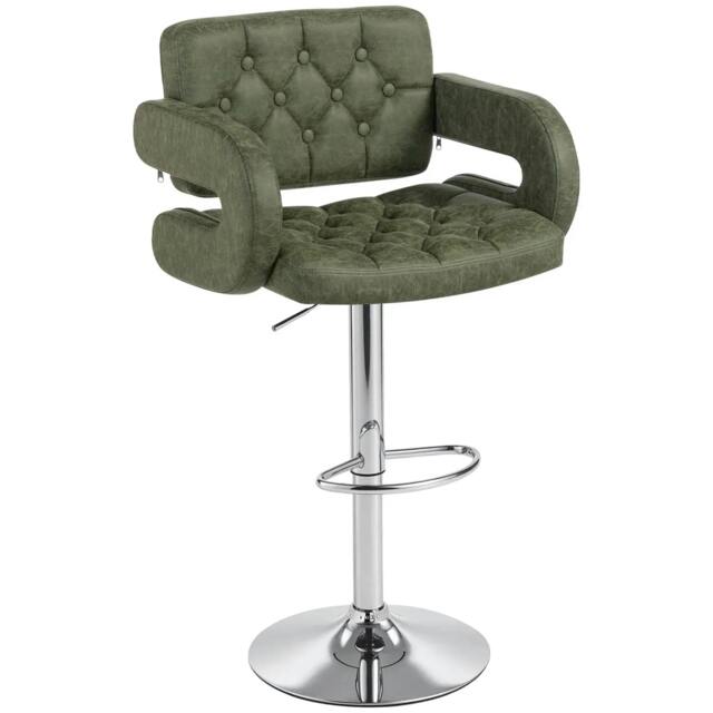 Rackhams PU Leather Upholstered Swivel Bar Stool, Height Adjustable with Back, Armrest, Footrest, Green