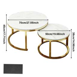 Rackhams Nesting Coffee Tables Set of 2 Round Stacking Sofa Side Tables for Living Room - White - thumbnail 5