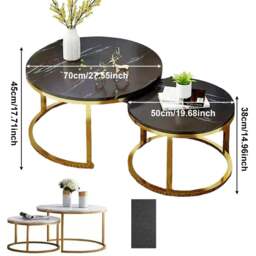 Rackhams Nesting Coffee Tables Set of 2 Round Stacking Sofa Side Tables for Living Room - White - thumbnail 4