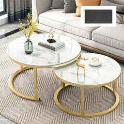 Rackhams Nesting Coffee Tables Set of 2 Round Stacking Sofa Side Tables for Living Room - White - thumbnail 2