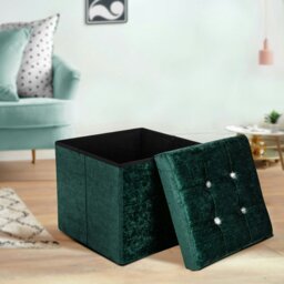 Rackhams Crushed Velvet  Storage Ottoman - 38cm X 38cm Foldable - Blue - thumbnail 5
