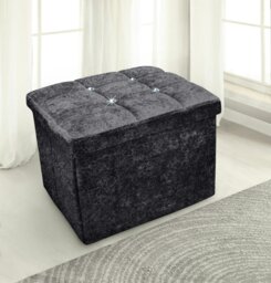 Rackhams Crushed Velvet  Storage Ottoman - 38cm X 38cm Foldable - Blue - thumbnail 3