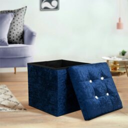 Rackhams Crushed Velvet  Storage Ottoman - 38cm X 38cm Foldable - Blue