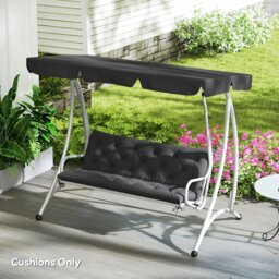 Rackhams 3 Seater Garden Bench Cushion Outdoor Seat Pad with Ties Black - Dark Grey - 98L x 150W x 8D cm - thumbnail 3