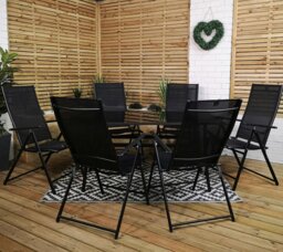 Rackhams Outdoor 6 Person Rectangular Glass Top Garden Patio Dining Table Chairs Set - Outdoor Furniture Sets - thumbnail 2