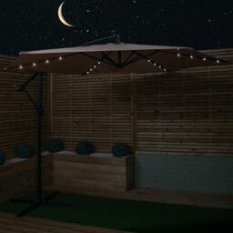 Rackhams 3m Solar Powered Cantilever Lit Banana Garden Parasol with Crank Handle & White LED Lights in Beige - thumbnail 2