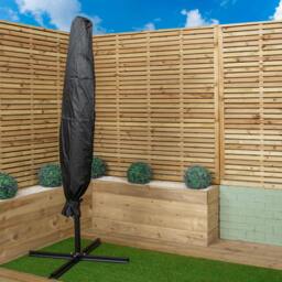 Rackhams 3m Solar Powered Cantilever Lit Banana Garden Parasol with Crank Handle & White LED Lights in Beige - thumbnail 3