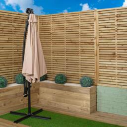 Rackhams 3m Solar Powered Cantilever Lit Banana Garden Parasol with Crank Handle & White LED Lights in Beige - thumbnail 4