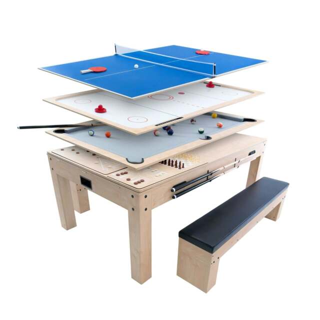 Rackhams 7-In-1 Games Table & Storage Benches x 2 - Oak - image 1
