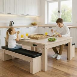 Rackhams 7-In-1 Games Table & Storage Benches x 2 - Oak - thumbnail 4
