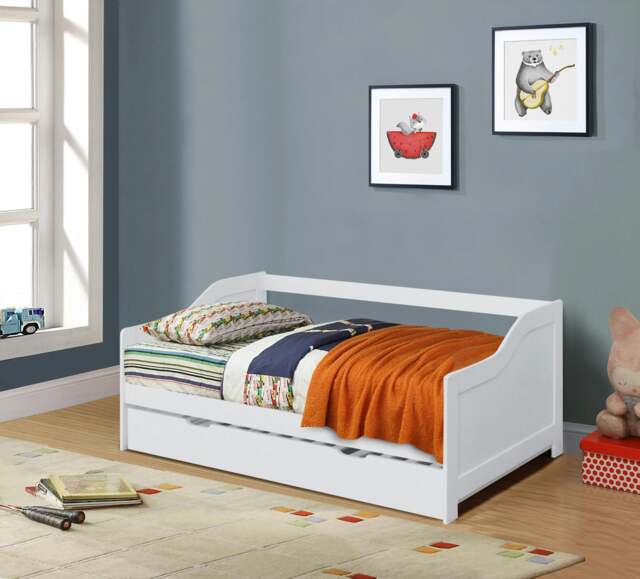 Rackhams 3ft Wooden Trundle Bed, Grey, White or Caramel Bedroom Furniture Trundle Bed - White - image 1
