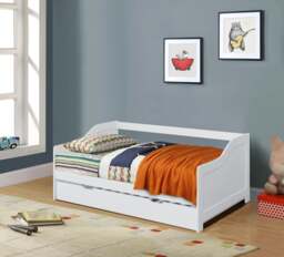 Rackhams 3ft Wooden Trundle Bed, Grey, White or Caramel Bedroom Furniture Trundle Bed - White - thumbnail 1