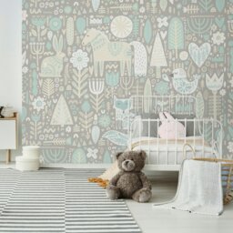 Rackhams Scandi Forest Animals Wall Mural - Grey - Large - W350cm x H280cm - thumbnail 1