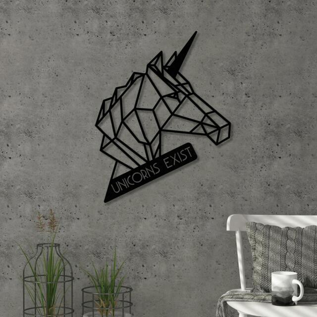 Rackhams Modern Metal Wall Art Unicorn Theme Home Ornament Decorative Minimalist Design Hanging Wall Sculpture, Black - Metal - Black - image 1