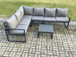 Rackhams Aluminium Garden Furniture Set Outdoor Lounge Corner Sofa Square Coffee Table Sets Dark Grey 6 Seater - thumbnail 2