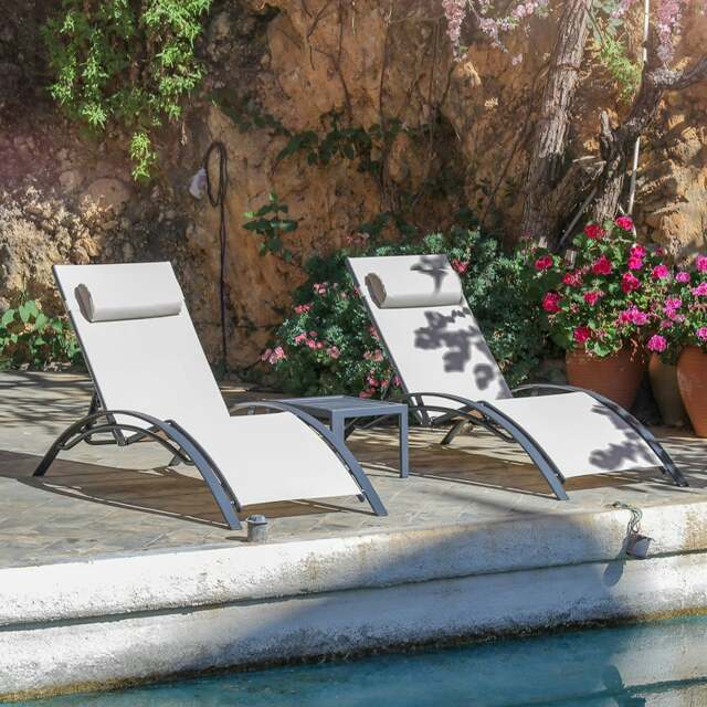 Rackhams Chappell Reclining Sun Lounger With Pillow, Outdoor - Light Grey - image 1
