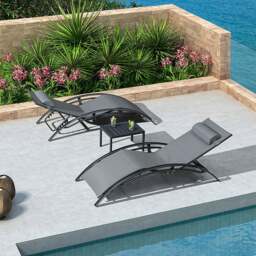 Rackhams Chappell Reclining Sun Lounger With Pillow, Outdoor - Light Grey - thumbnail 5