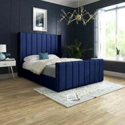 Rackhams Romano Straight Winged Upholstered Soft Velvet Bed Frame - Blue - Pink - Single - thumbnail 2