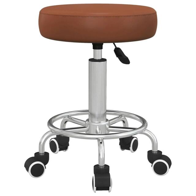 Rackhams PU Leather Rolling Stool, Height Adjustable Stool Chair with Wheels for Salon, Massage, Spa, Brown