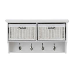 Rackhams Tetbury Hanging Shelf with 2 White Wicker Baskets. Wallmounted Coat Rack Assembled - Dove Grey, Grey - thumbnail 2