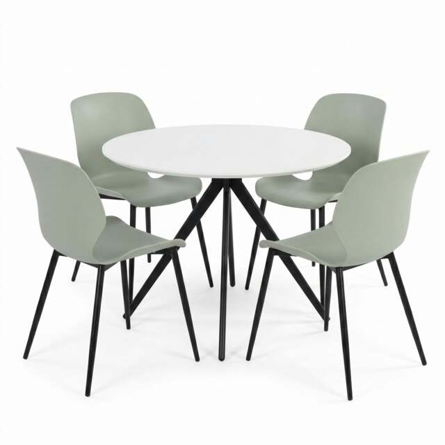 Rackhams Aspen Dining Set - White Round Table & 4 Carnaby Dining Chairs - Green - image 1