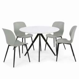Rackhams Aspen Dining Set - White Round Table & 4 Carnaby Dining Chairs - Green - thumbnail 3