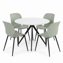 Rackhams Aspen Dining Set - White Round Table & 4 Carnaby Dining Chairs - Green