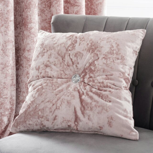 Rackhams Crushed Velvet Diamante Cushion - Blush Pink - image 1