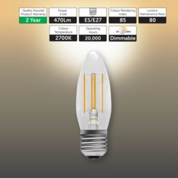 Rackhams E27 Screw Dimmable LED Filament Candle 4.5W Light Bulbs - Pack of 6 - thumbnail 3