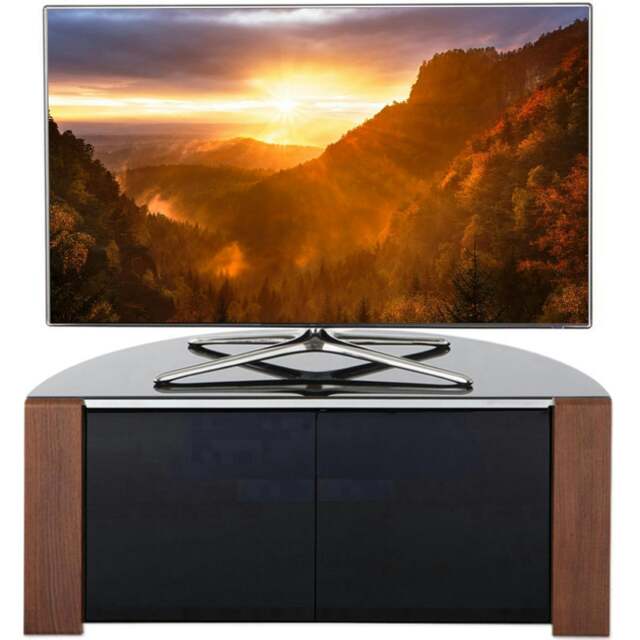 "Rackhams Sirius 850 Cabinet Remote Friendly BeamThru Glass Door Gloss Black with Walnut/Oak Reversible Panels for TVs up to 40"" TV Stand" - image 1
