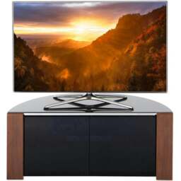 "Rackhams Sirius 850 Cabinet Remote Friendly BeamThru Glass Door Gloss Black with Walnut/Oak Reversible Panels for TVs up to 40"" TV Stand"